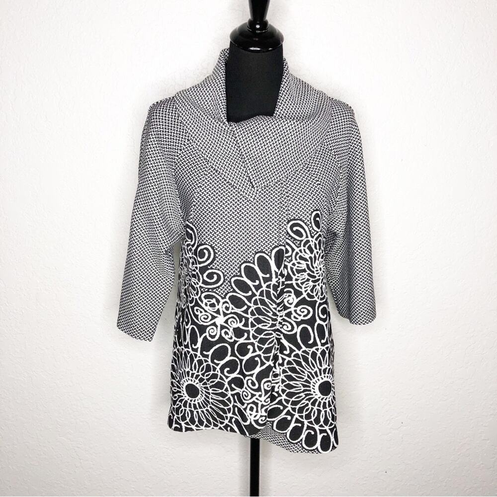 Joseph‎ Ribkoff black white geometric floral wrap front blazer jacket size US 2